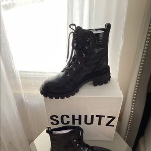Schutz Blk Croc Combat Boot~Orly~